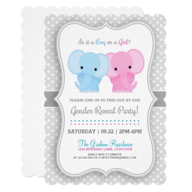 Baby Elephant Gender Reveal Party Invitation