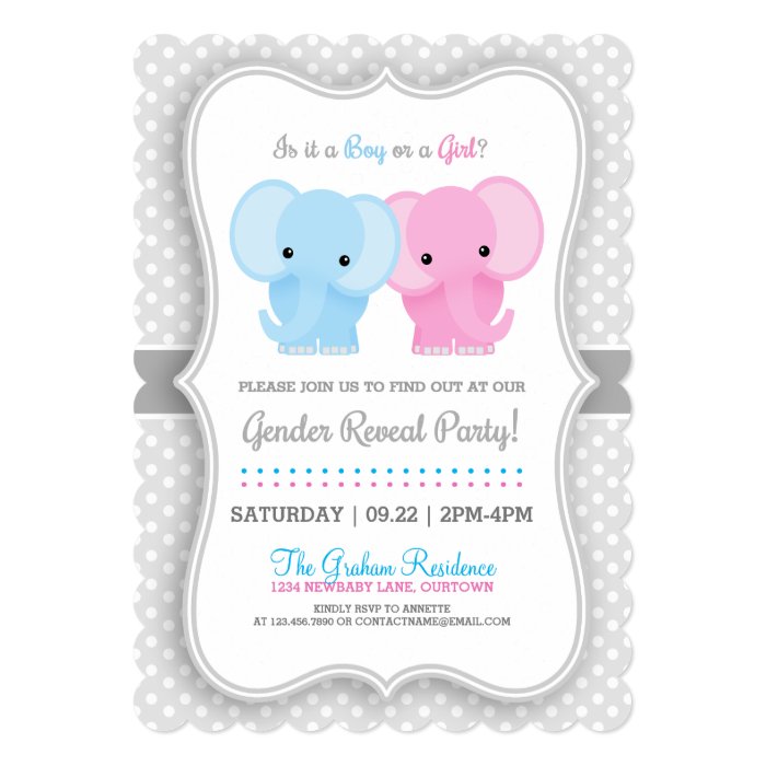 Download Baby Elephant Gender Reveal Party Card | Zazzle