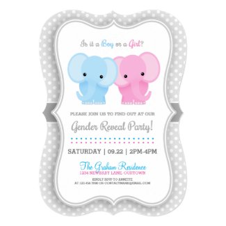 Baby Elephant Gender Reveal Party Invitations