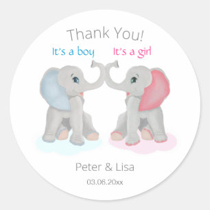 Baby Elephant  Gender Reveal Thank you Classic Round Sticker
