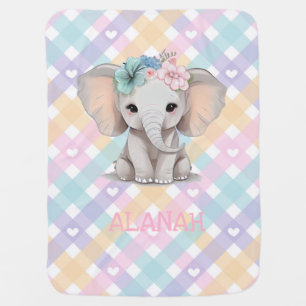 Baby Elephant Gingham blanket Nursery personalized
