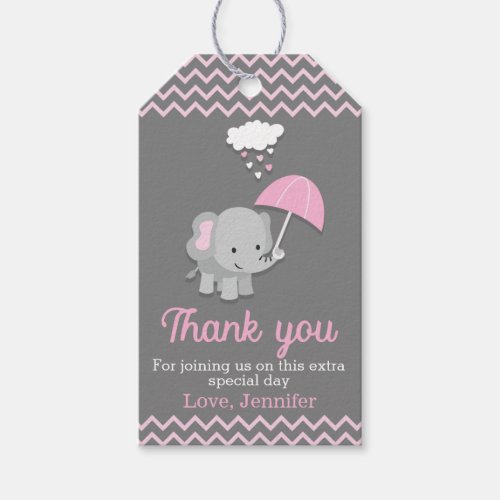 Baby Elephant Girl Baby Shower Party Favor Tags