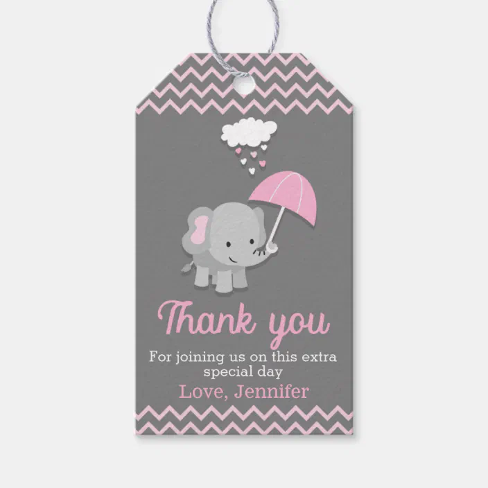 Baby Shower Favor Tags Baby Elephant Party Thank You Tags Custom Elephant Baby Shower Tags Personalized Grey Shower Favor