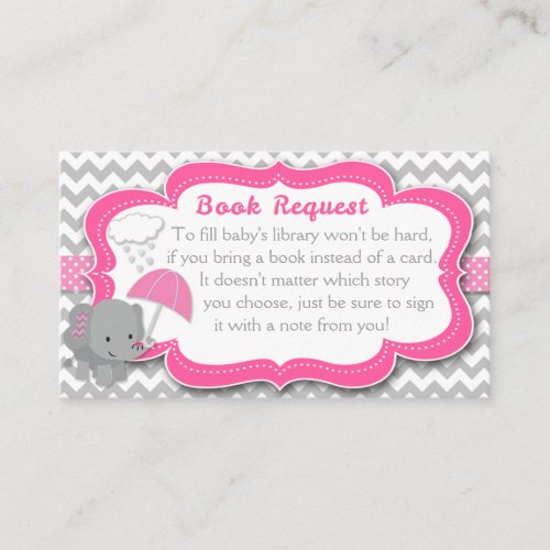 Baby Elephant Girl Baby Shower Pink Book Request Enclosure Card