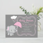 Baby Elephant Girl Baby Shower Pink Invitation (Standing Front)
