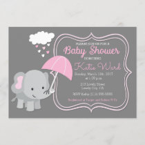 Baby Elephant Girl Baby Shower Pink Invitation