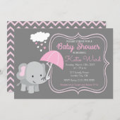 Baby Elephant Girl Baby Shower Pink Invitation (Front/Back)