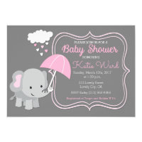 Baby Elephant Girl Baby Shower Pink Invitation