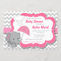 Baby Elephant Girl Baby Shower Pink Invitation