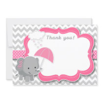 Baby Elephant Girl Baby Shower Pink Thank You Card