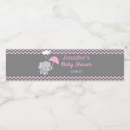 Baby Elephant Girl Baby Shower Water Bottle Labels