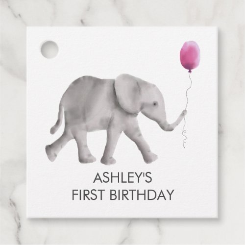 Baby Elephant Girl Birthday Gift Tags Pink  Gray Favor Tags