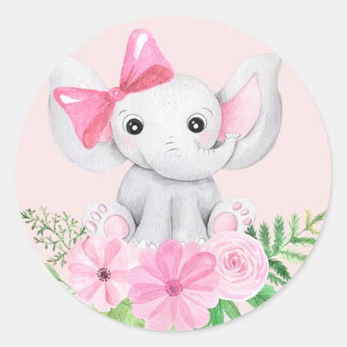 Baby Elephant Girl Birthday Party Sticker Pink