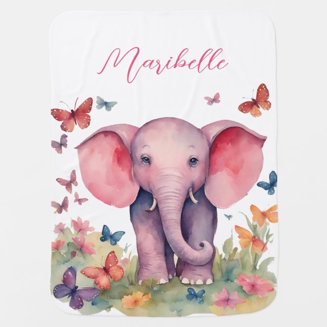 Baby Elephant Girl Blanket (Front)