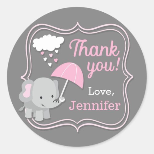 Baby Elephant Girl Thank You Baby Shower Tags