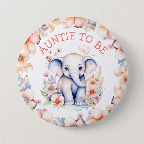 Baby Elephant Girls Baby Shower Auntie to Be Button