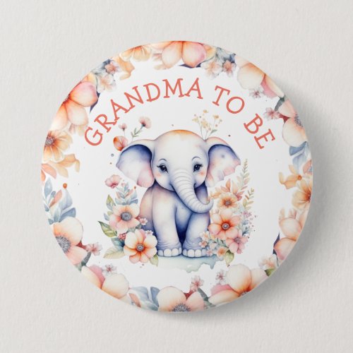 Baby Elephant Girls Baby Shower Grandma to Be Button