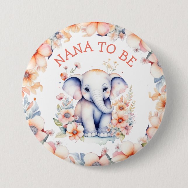 Baby Elephant Girl's Baby Shower Nana to Be Button (Front)