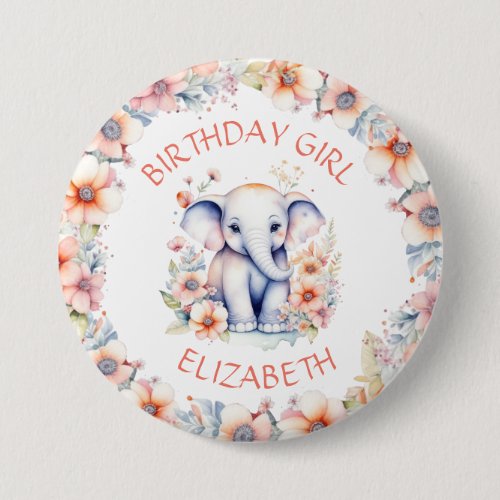 Baby Elephant Girls Birthday Party Personalized Button