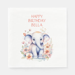 Baby Elephant Girl's Birthday Party Personalized Napkins