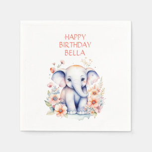 Baby Elephant Girl's Birthday Party Personalized Napkins