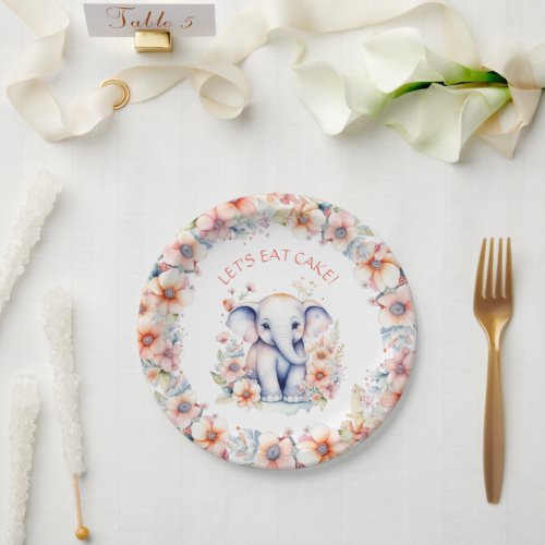 Baby Elephant Girls Birthday Party Personalized Paper Plates