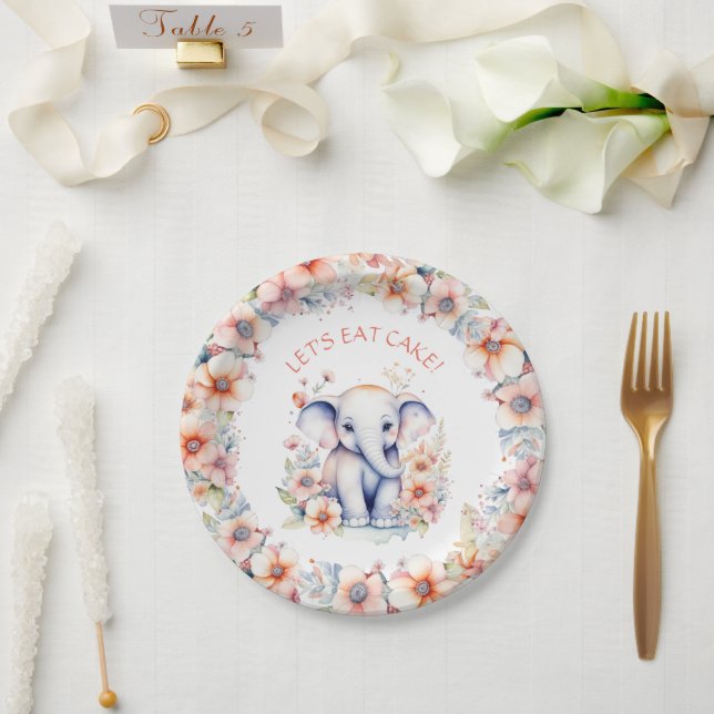 Baby Elephant Girl's Birthday Party Personalized Paper Plates (Wedding)