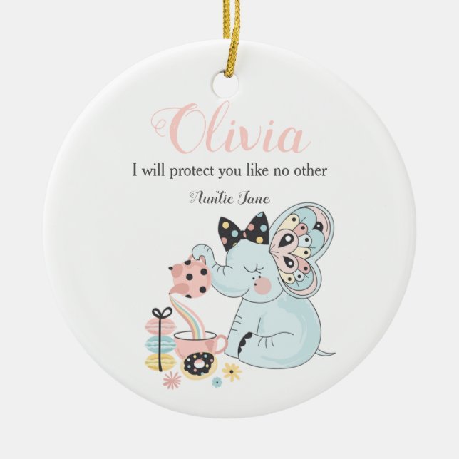 Baby Elephant Godmothers Baptism Gift | Ceramic Ornament (Front)