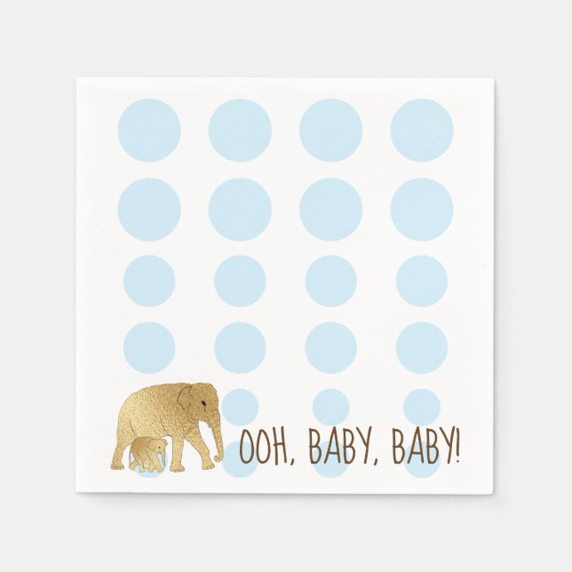 Baby Elephant Gold Blue Napkins (Front)