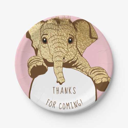 Baby Elephant Gold Pink Paper Plates