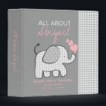 Baby Elephant Gray All About Baby Binder<br><div class="desc">Adorable gingham checker elephant in gray accented with pink hearts.  Fill this binder with memories that are all about your precious one.  Add sheet protectors and photo sleeves to fill with this binder with memorable moments,  locks of hair,  art work and future school papers.</div>