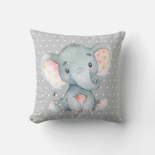 Baby Elephant Gray Throw Pillow