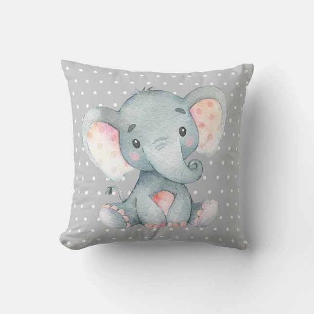 Baby Elephant Gray Throw Pillow (Front)