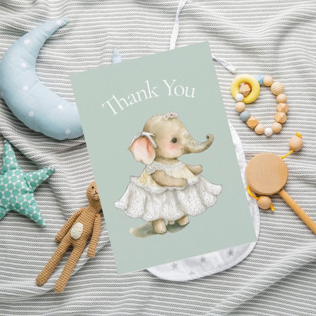 Baby Elephant Green Baby Shower Thank You Card (Creator Uploaded)