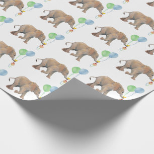 Baby Elephant green & blue balloon Gift Wrapping Paper