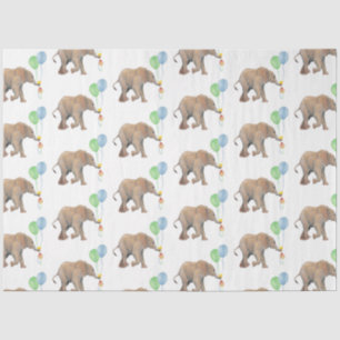 Baby Elephant green & blue balloon Tissue Paper. Paper