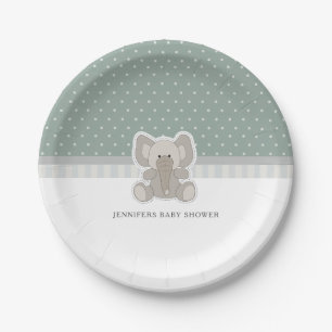 Baby Elephant Green Polka Dot Baby Shower Paper Plates