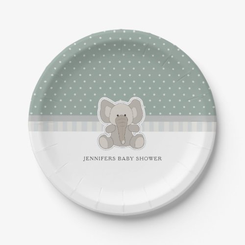 Baby Elephant Green Polka Dot Baby Shower Paper Plates