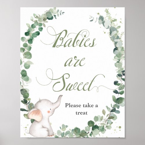 Baby Elephant Greenery Babies are Sweet Treat   Poster