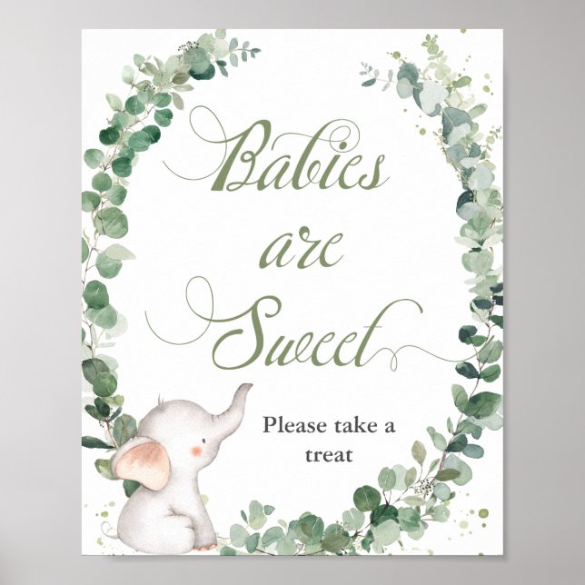 Baby Elephant Greenery Babies are Sweet Treat   Poster (Front)