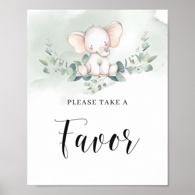 Baby elephant greenery eucalyptus boho favor sign (Front)