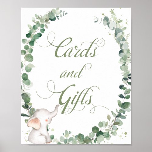 Baby Elephant Greenery Shower Cards and Gifts  Poster
