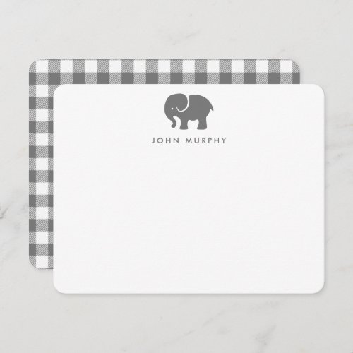 Baby Elephant Grey Gingham Thank You Flat Card