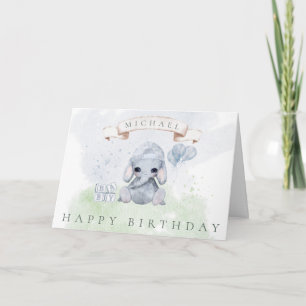 Baby Elephant Happy Birthday for Him Watercolor Card