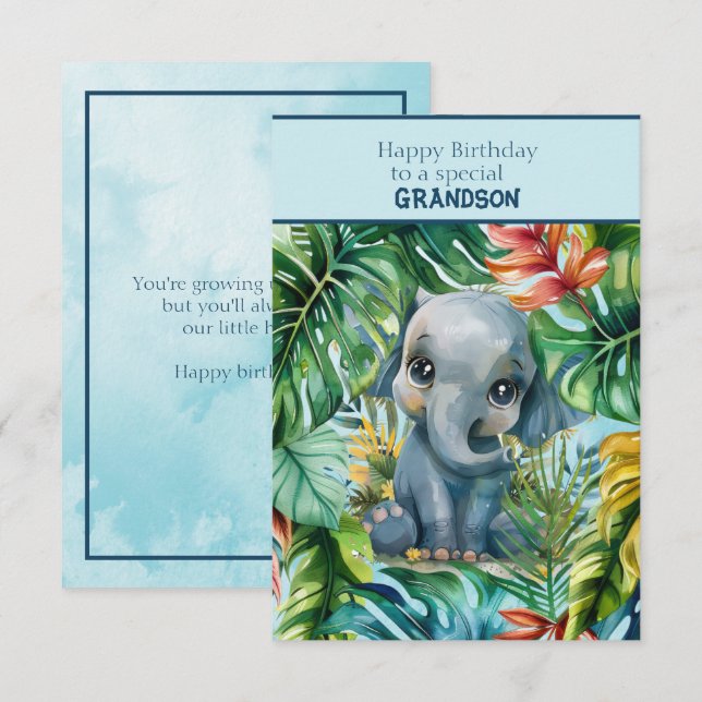 Baby Elephant Happy Birthday Special Grandson Card (Front/Back)