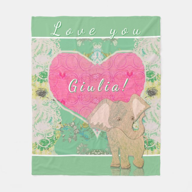 Baby Elephant Heart Fleece Blanket (Front)