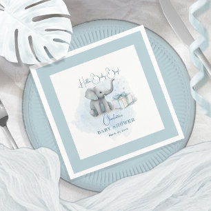 Baby Elephant Hello Baby Boy Blue Baby Shower Napkins