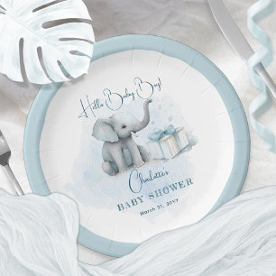 Baby Elephant Hello Baby Boy Blue Baby Shower Paper Plates