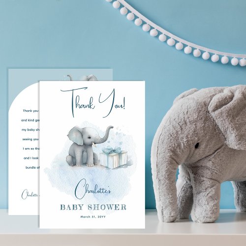 Baby Elephant Hello Baby Boy Blue Baby Shower Thank You Card