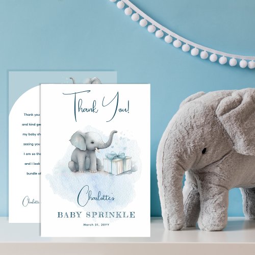 Baby Elephant Hello Baby Boy Blue Baby Sprinkle Thank You Card